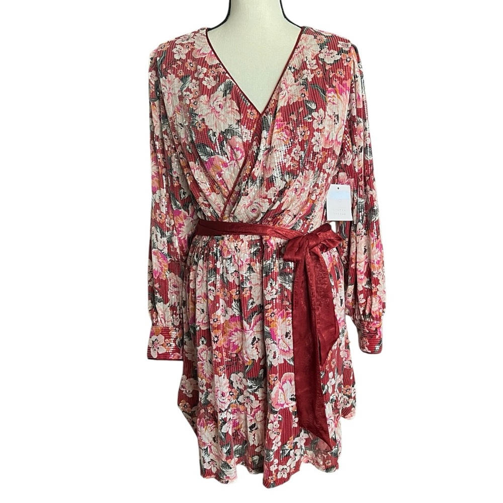 LC New Lauren Conrad Sparkly Floral Sash tie Dress. Size Large. Wrap style. - Picture 2 of 8